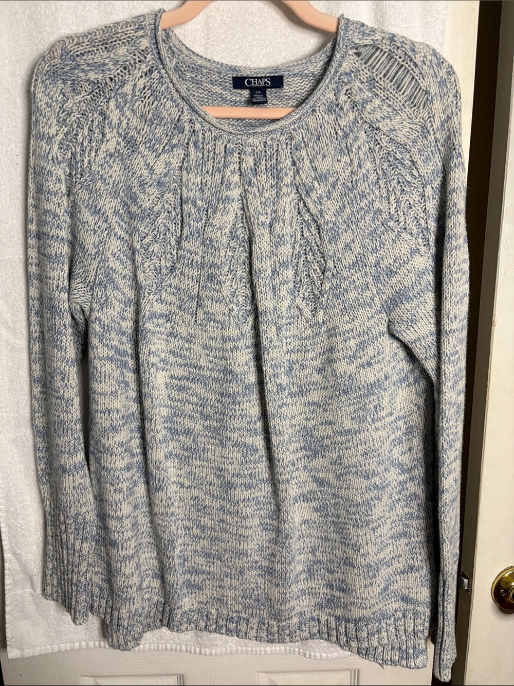 Chaps Marled Blue and Cream Knit Pullover
